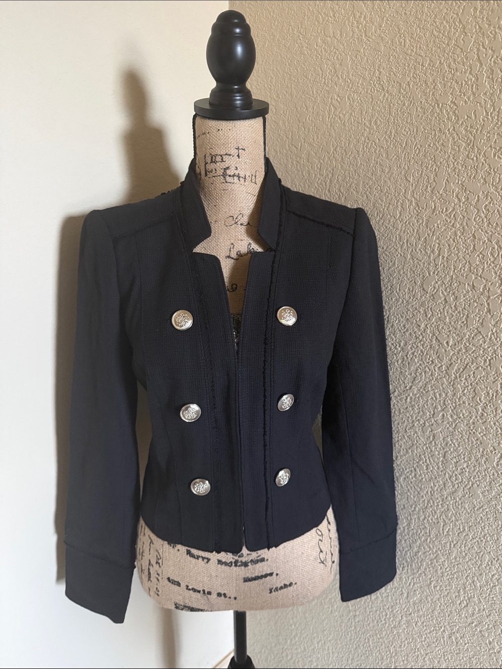 White House Black Market Black Double-Breasted Blazer with Gold Buttons